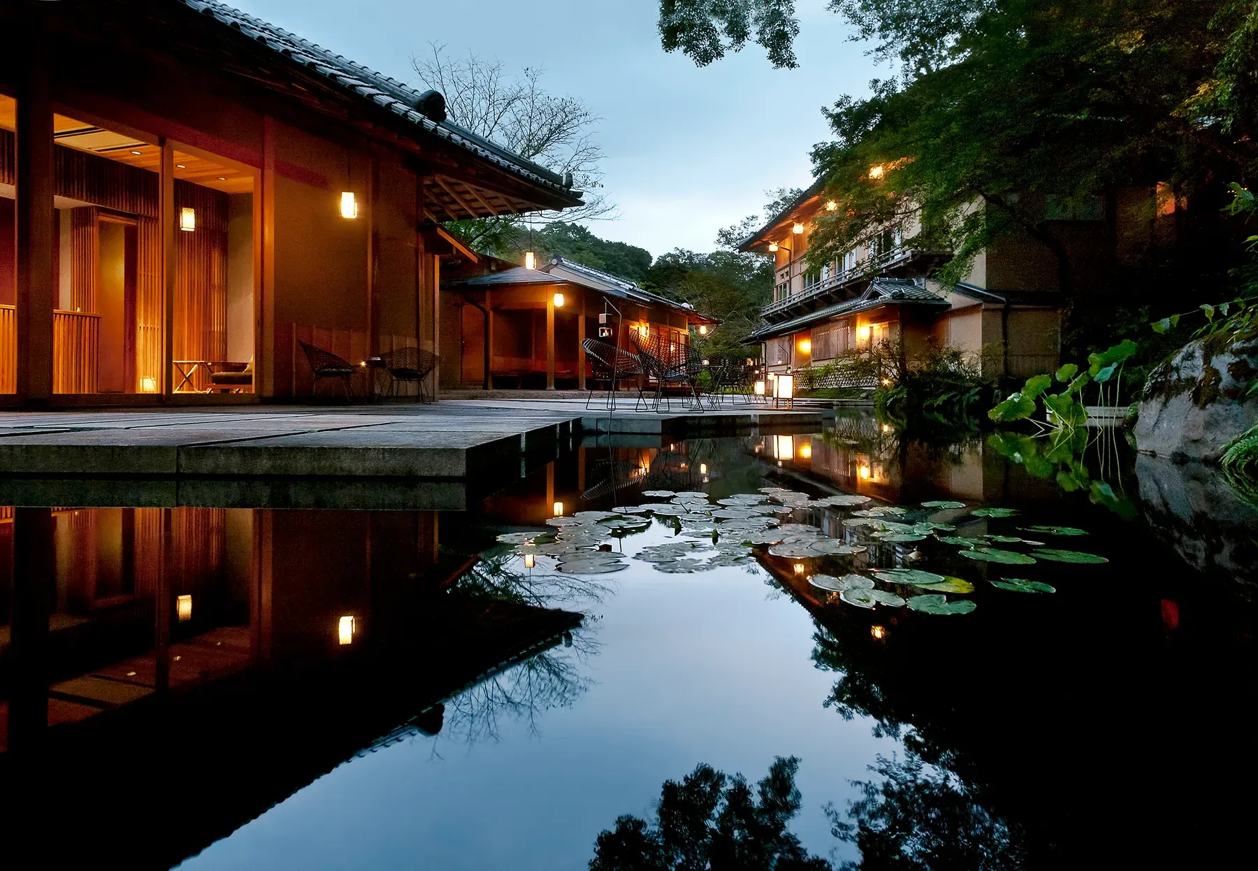 Water garden at HOSHINOYA Kyoto